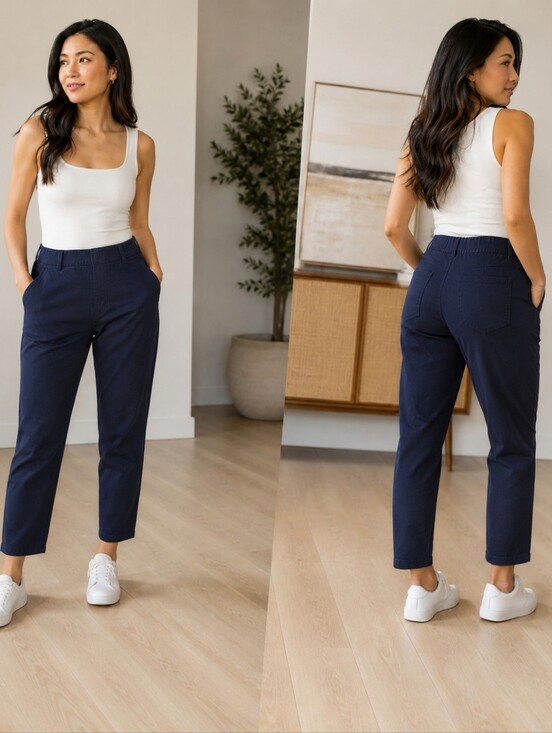 L.L. Bean Pants - L.L.Bean Petite Navy Pull-On Pants Small Petite Stretch Straight Leg Minimalist
